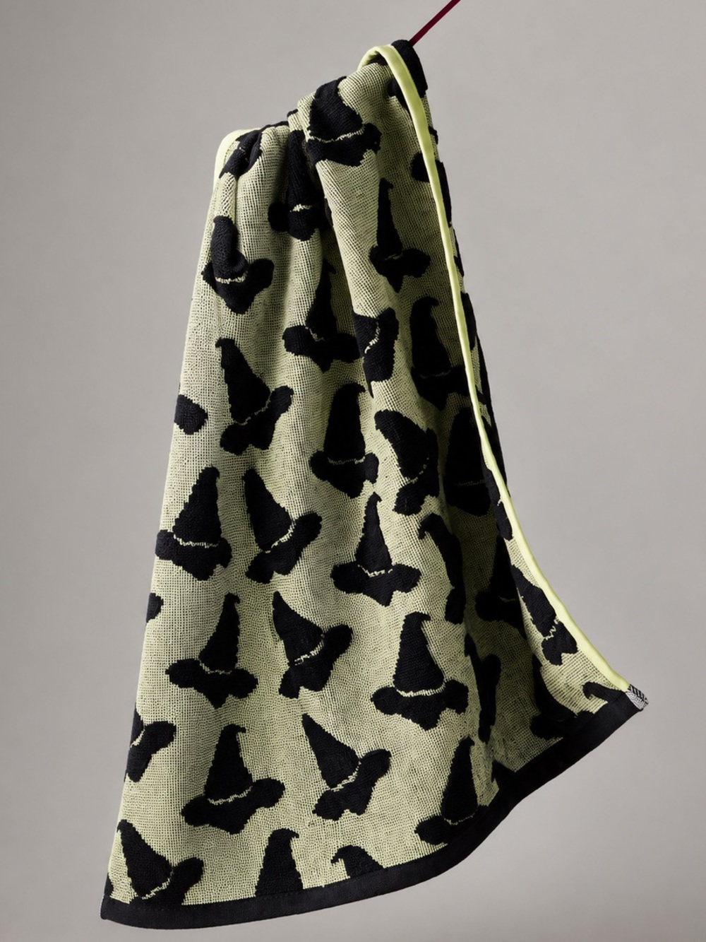 Anthropologie Icon Jacquard Dish Towel Green and Black Witch Hat